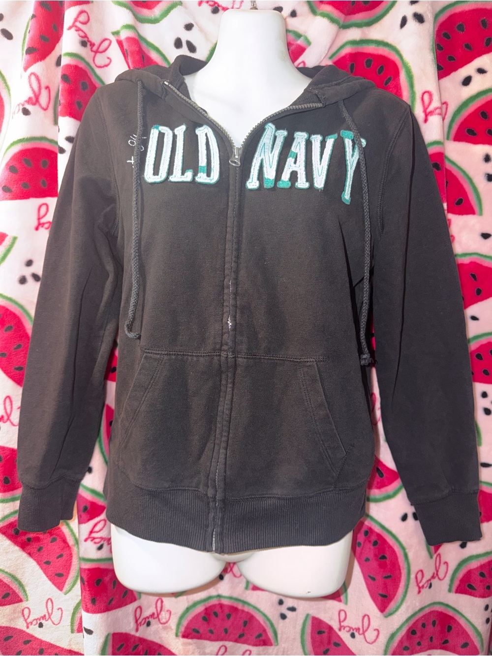 🩵 Old Navy  Zip-Up Hoodie with Embroidered Lettering